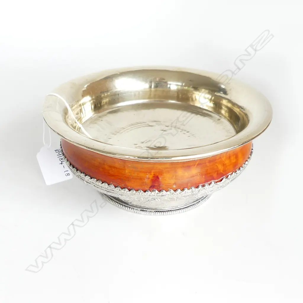 NEPALISE SILVER AND WOOD BOWL Dia.180mm Image 1++