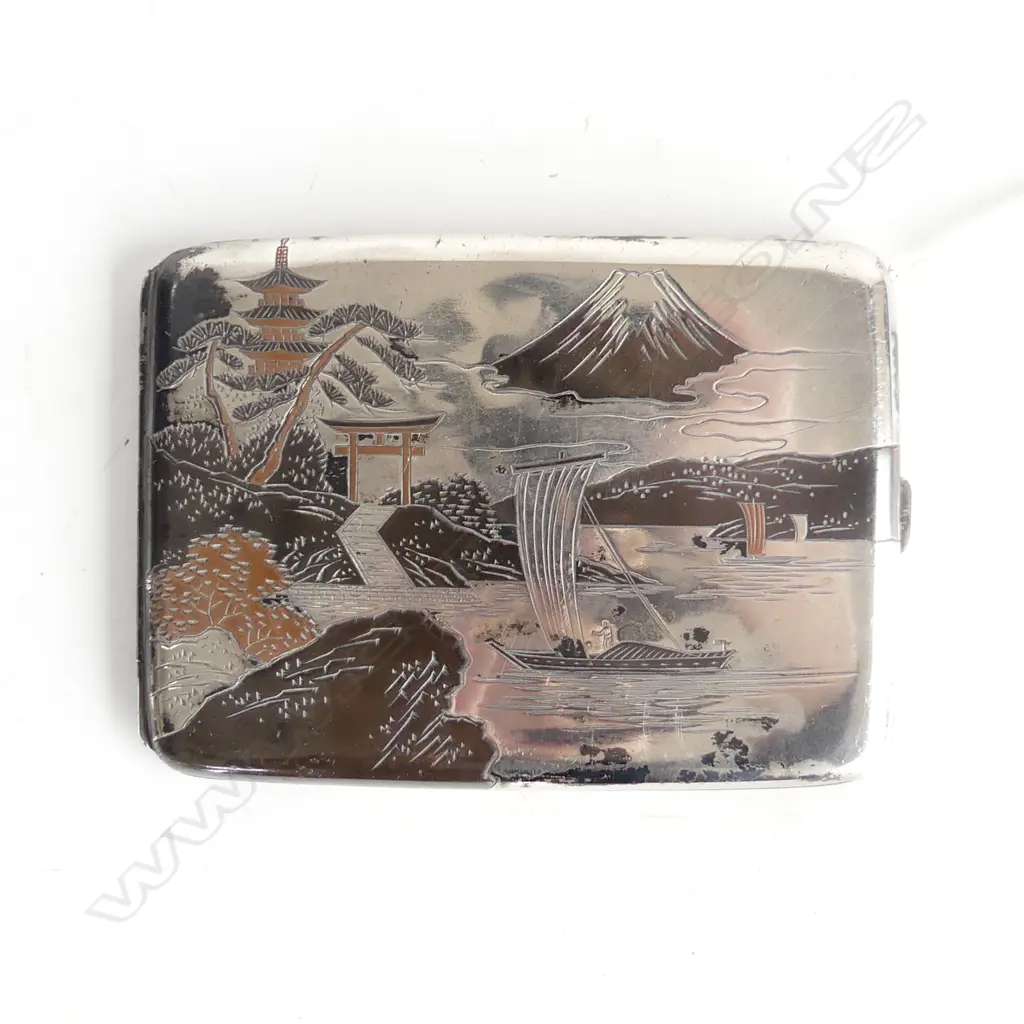 JAPANESE S/SILVER & GOLD INLAID SIGNED CIG CASE 74GRMS Image 1++