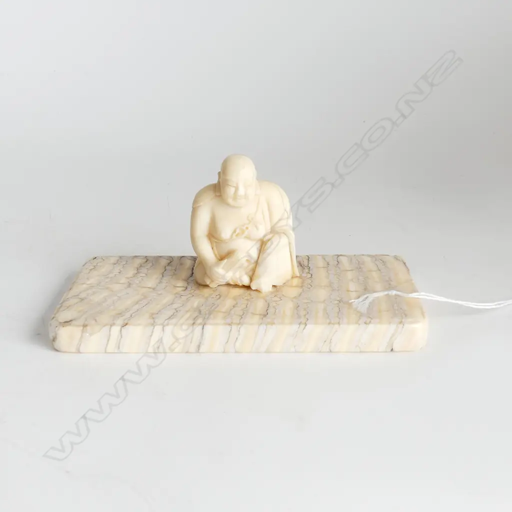 IVORY BUDDHA ON MAMMOTH IVORY BASE L 150 MM Image 1++