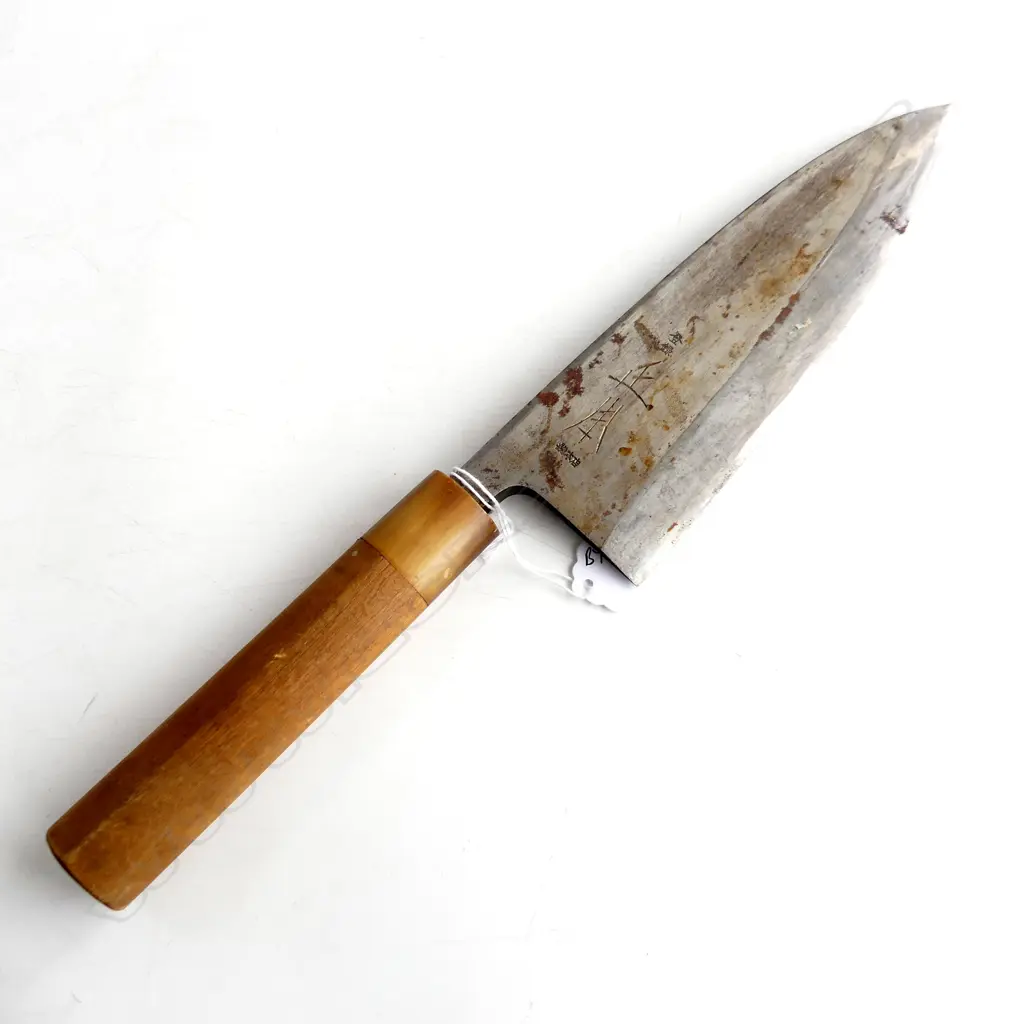 HIGHEST QUALITY  LAMINATED HEAVY THICK CARBON STEEL DEBA CHEF’S KNIFE HOLLOW GROUND SIGNED BLADE HORN FERRULE L.364mm Image 1++