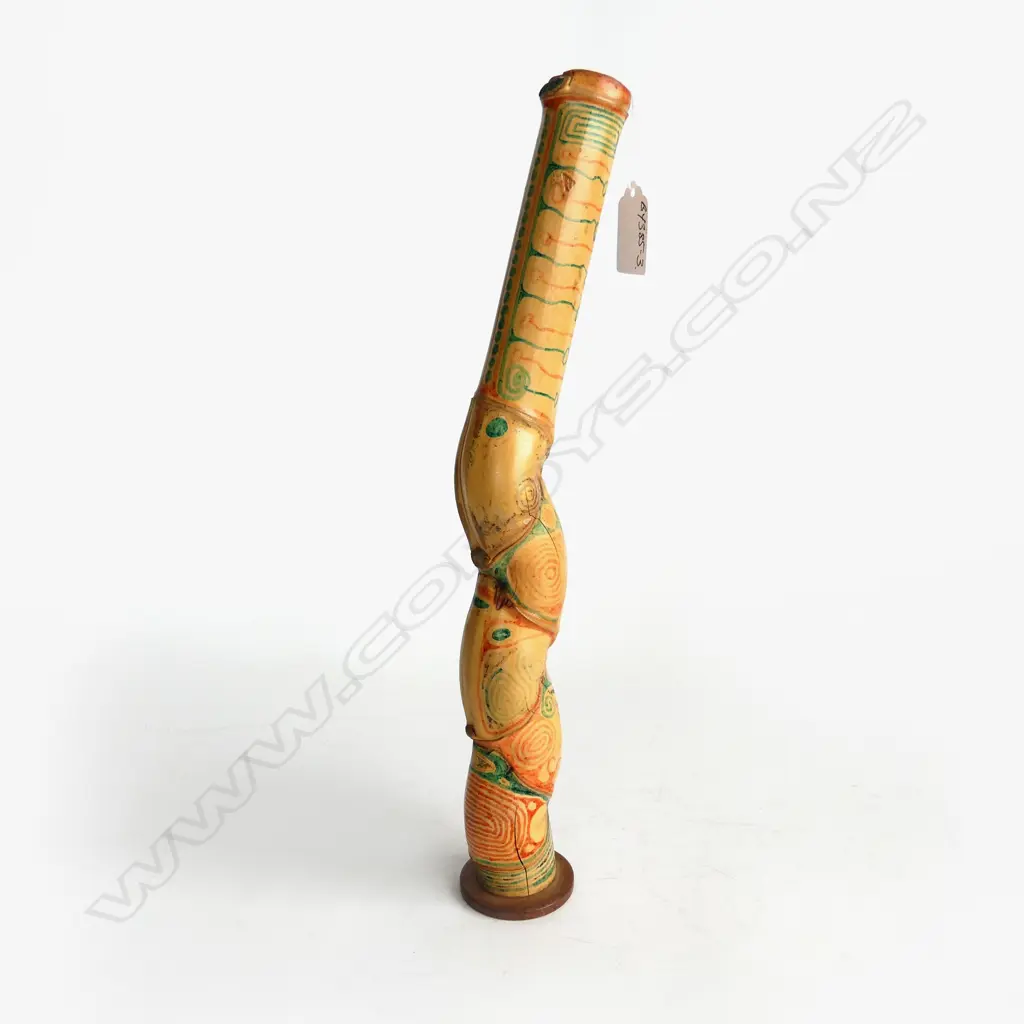 GUY NGAN 2003 PAINTED BAMBOO SCULPTURE slightly faded some cracking H.350mm Image 1++