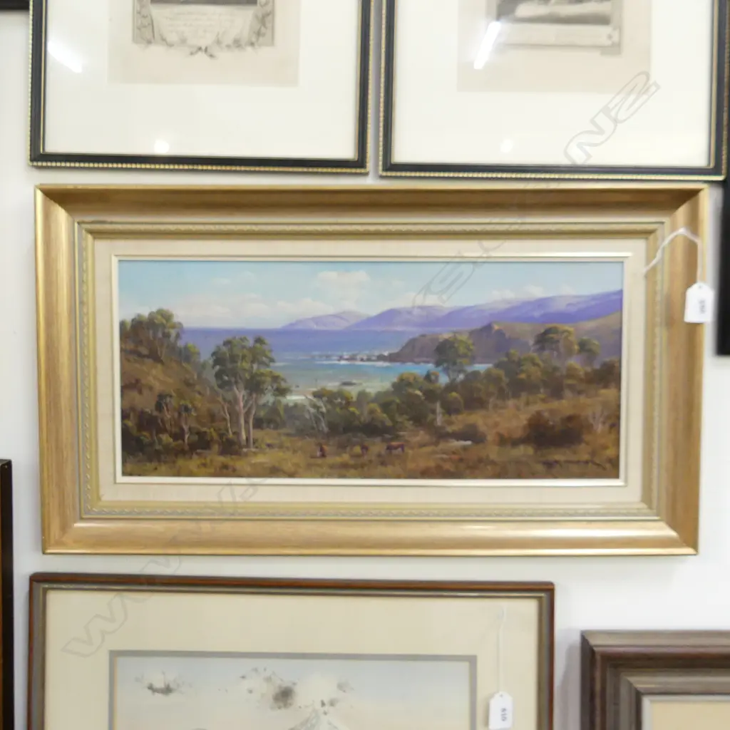 JOHN TOOMER (Dunedin) OIL PAINTING ON BOARD NZ COAST NEAR WARRINGTON.  240X490mm Image 1++