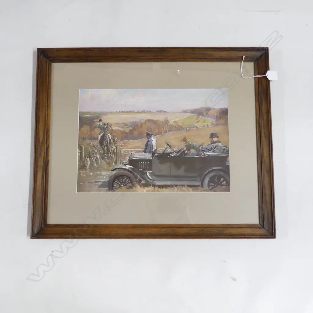 PRINT; LIONEL EDWARDS (1878-1966) 9th DUKE OF BEAUFORT WATCHING HUNT FROM CAR 260x380mm Image 1++
