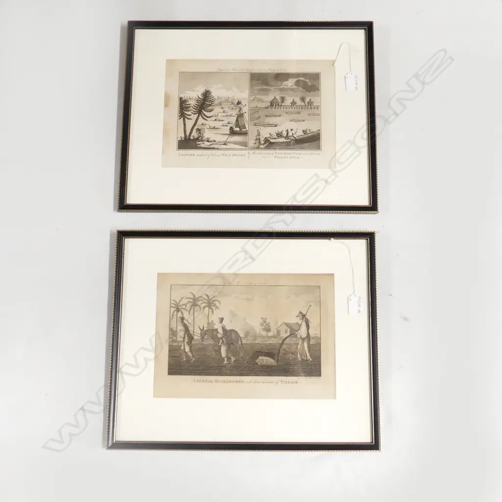 2x 18thC ENGRAVINGS FROM J.H.MOORE'S VOYAGES & TRAVELS... CHINESE SUBJECTS 'Chinese Husbandmen...'& '..Wild Ducks..Fish'' Image 1++