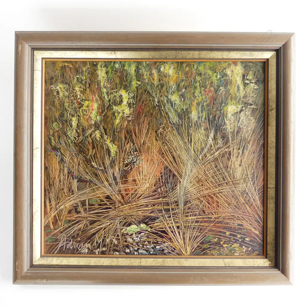 ADRIAN MOERENHOUT 'GRASSES & LICHEN' OIL ON BOARD '91 390x445mm Image 1++