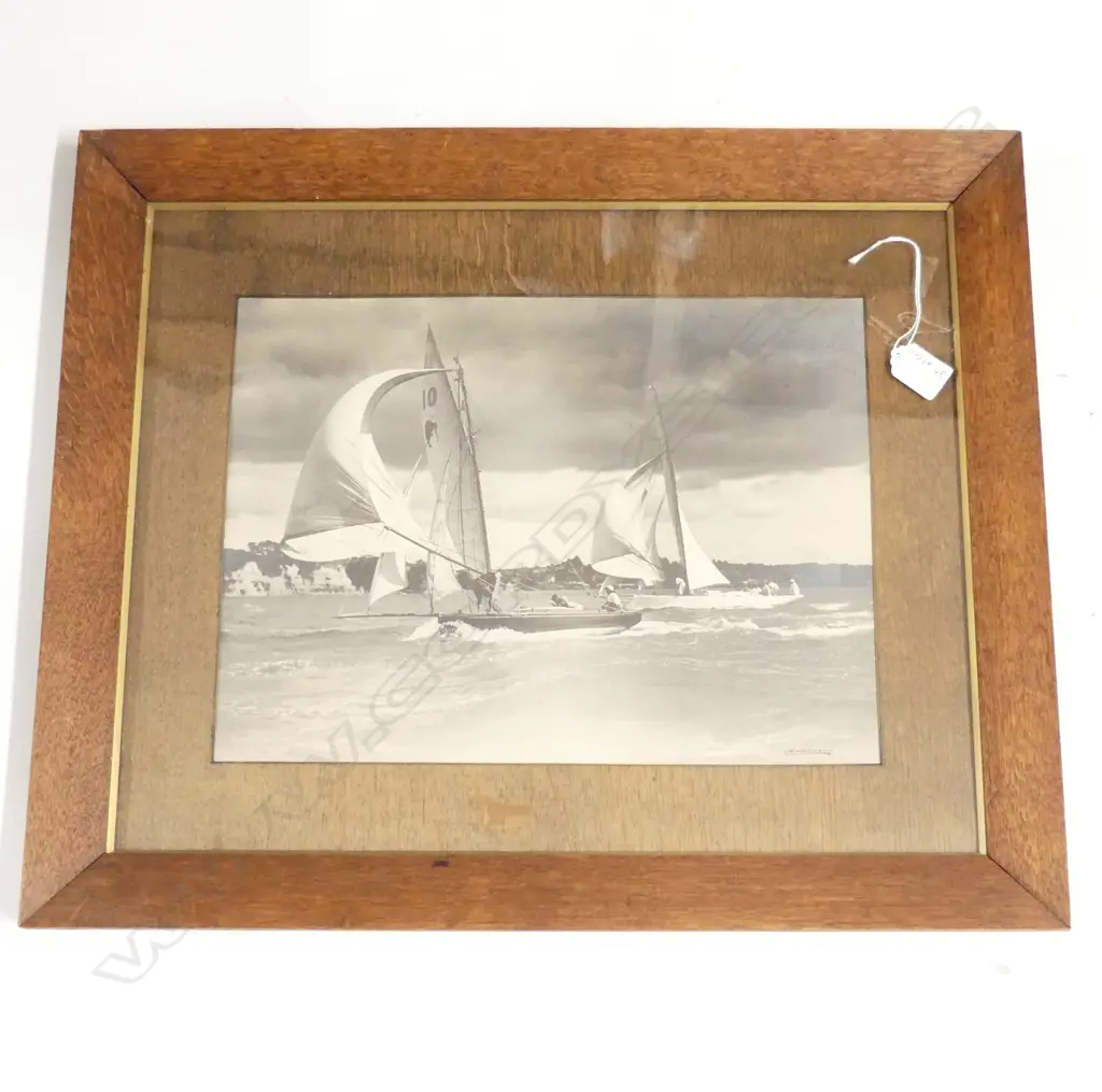 HENRY WINKELMANN vintage 2 RACING YACHTS PHOTO 280 X 380mm signed. Orig. oak frame Image 1++