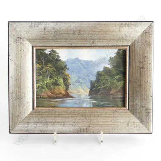 TONY ROCHE 'WANGANUI RIVER' OIL ON BOARD 90x140mm