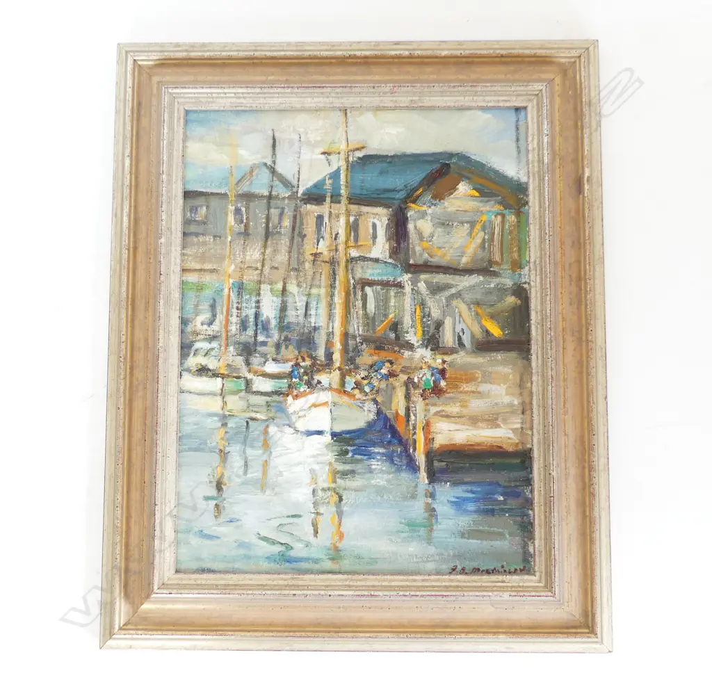 G. B. MACMILLAN? HARBOUR OIL ON BOARD, 'APRIL 1957 WELLINGTON' VERSO 290x215mm Image 1++