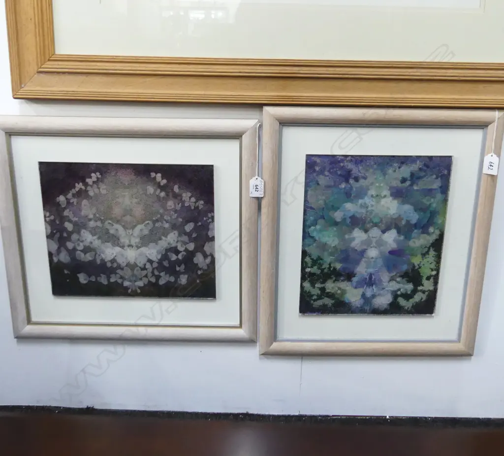 2 JAPANESE MIXED MEDIA (SILK SCREEN & EMBROIDERY) ARTWORKS; 'RING DANCE' & OTHER 305x255mm Image 1++