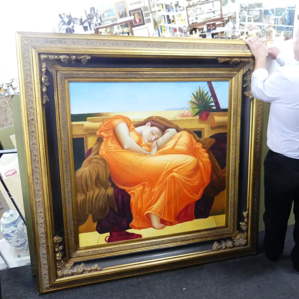 LG ARTWORK AFTER FREDERIC LEIGHTON 'FLAMING JUNE' 1895, ACRYLIC ON CANVAS 1055x1050mm Image 1++