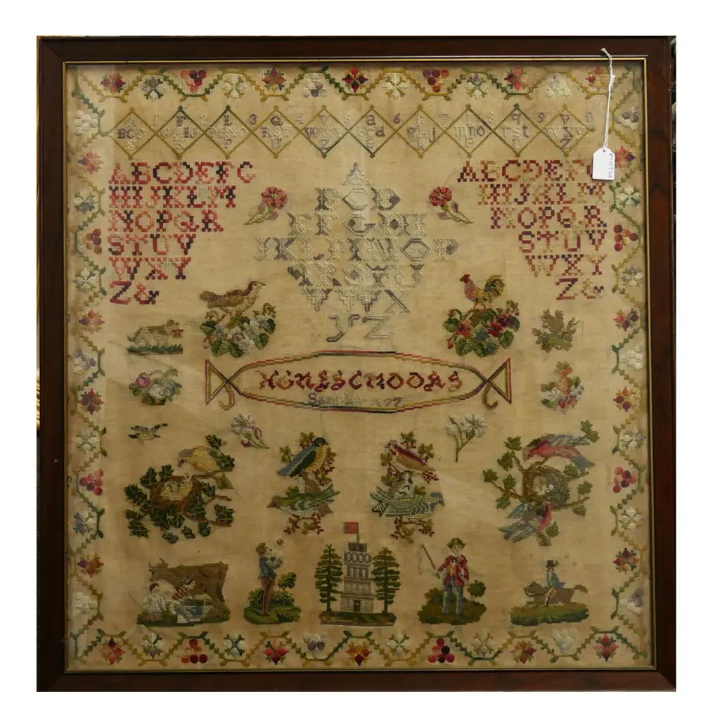 LARGE FRAMED  NORWEGIAN 1877 SAMPLER 680x655mm Image 1++