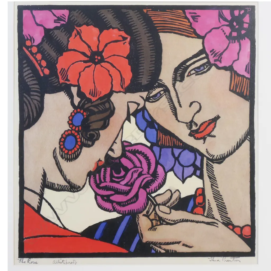MODERN THEA PROCTOR PRINT (photo litho)  'ROSE' 400 X 350mm CONTEMPORARY FRAME Image 1++