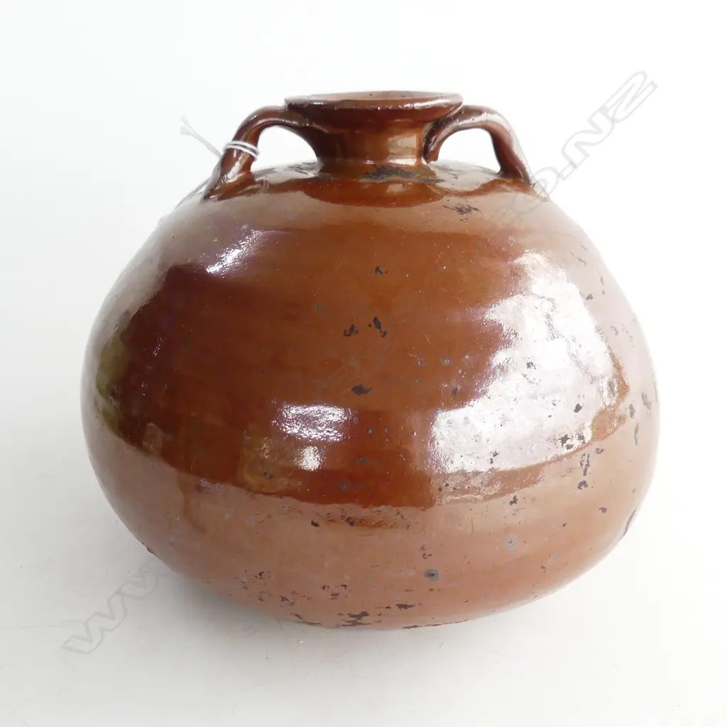 JIN DYNASTY?  PERSIMMON GLAZED TWIN EAR JUG H.160mm Image 1++