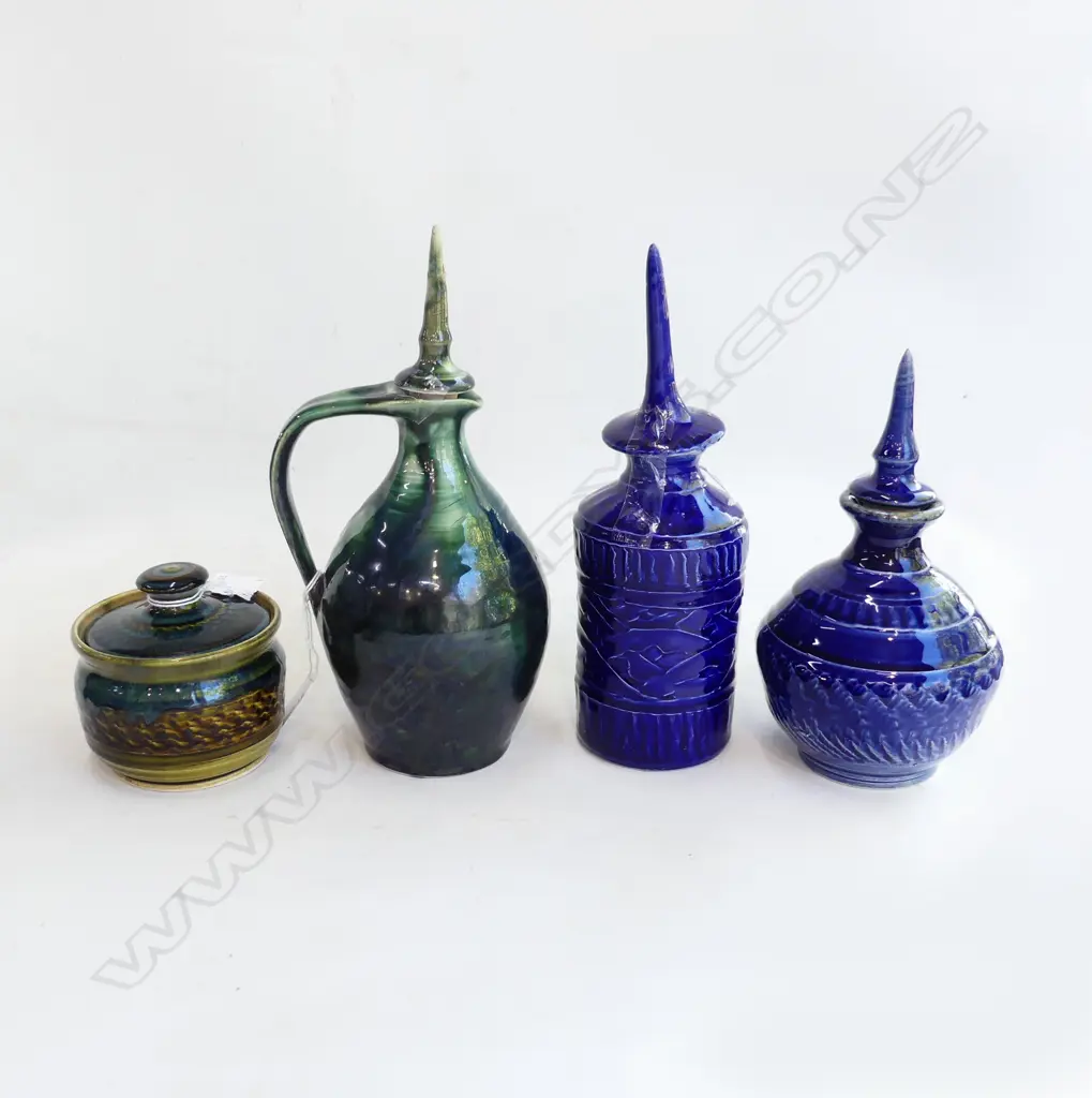 4PCS NZ STUDIO POTTERY SIGNED 3 WITH SPIKED TOPS H250MM TALLEST Image 1++