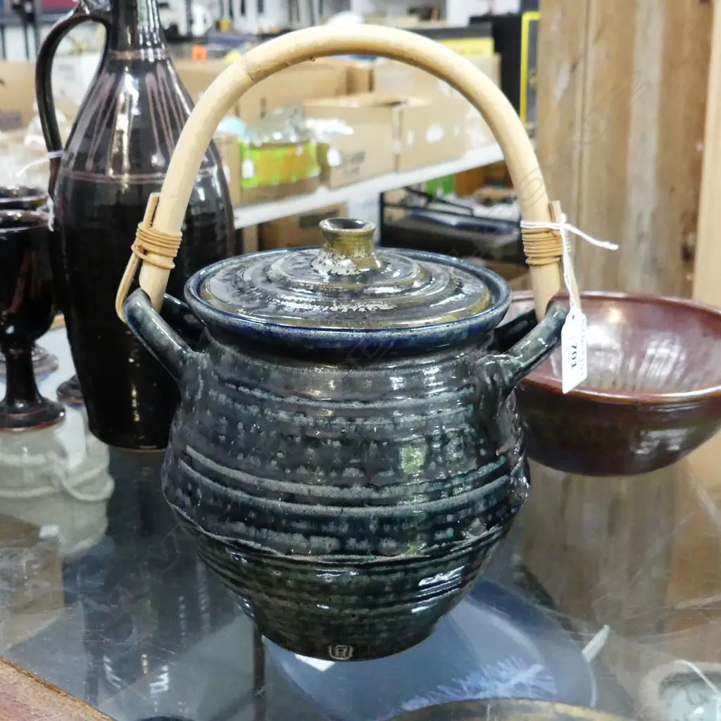 PETER STICHBURY LIDDED BISCUIT BARREL CANE HANDLE H200MM Image 1++