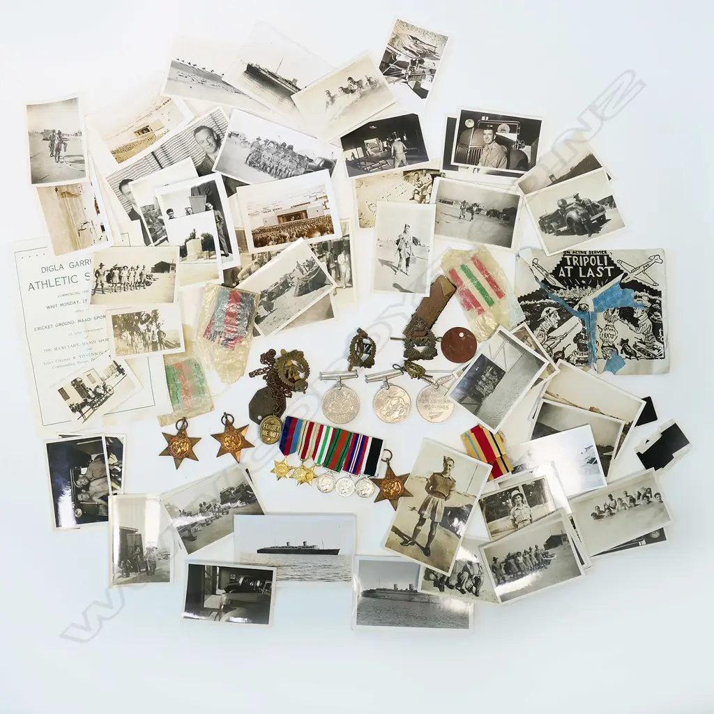 BAG LOT WWII SERVICE MEDALS MINIATURE MEDALS  BADGES PHOTOS ETC Image 1++