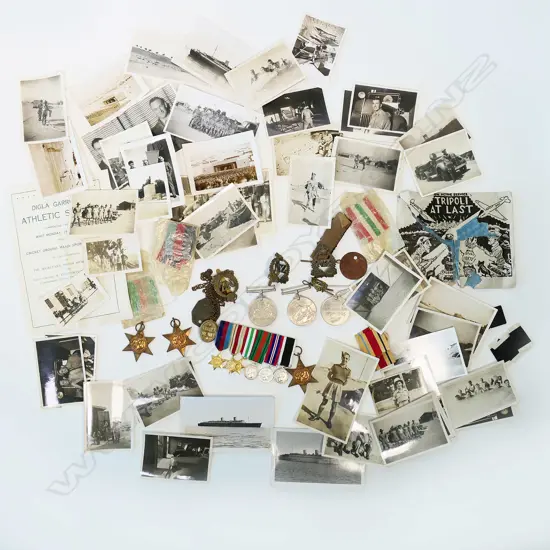BAG LOT WWII SERVICE MEDALS MINIATURE MEDALS  BADGES PHOTOS ETC