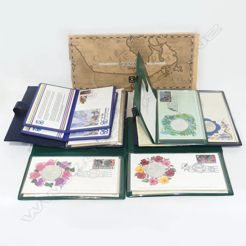COOK ISLANDS FDCs SOME w. COINS + CANADIAN ITEMS ETC Image 1++