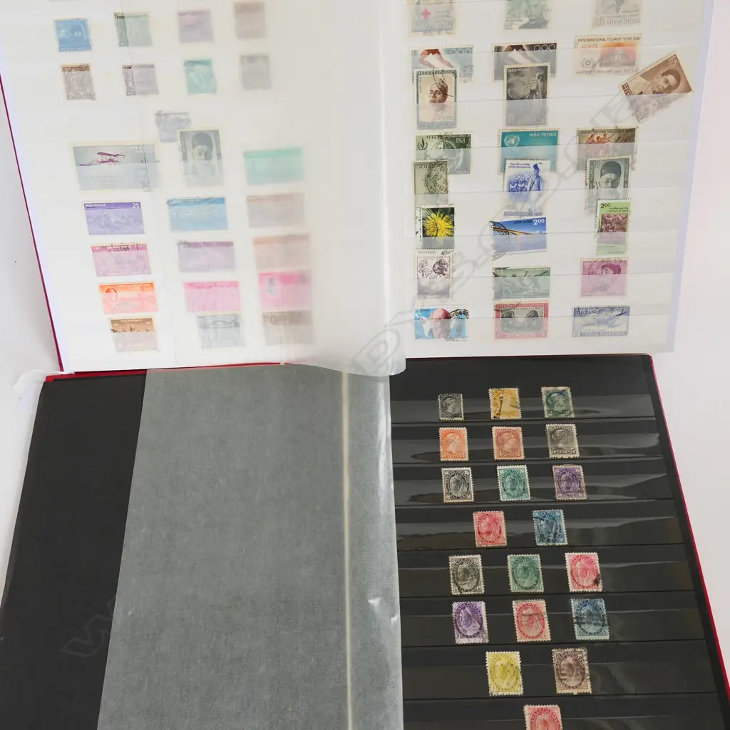 2 STAMP ALBUMS W COLLECTIONS OF INDIAN & CANADIAN STAMPS Image 1++