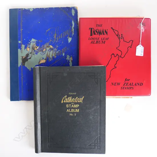 3 STAMP ALBUMS INCLUDES 1 NZ + 2 WORLD WITH SOME NZ