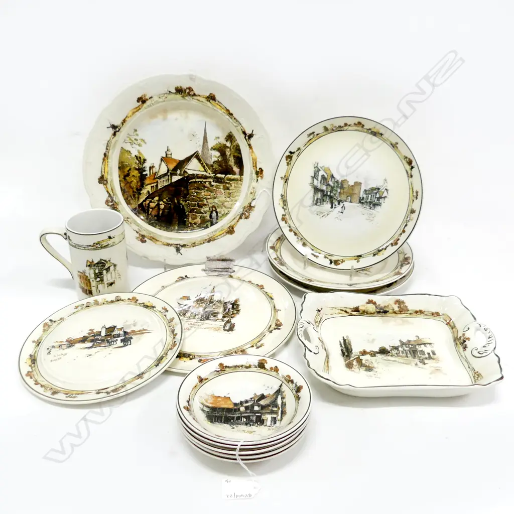13PCS OLD ENGLAND WARE COACHING DAYS PAT CHINA WALL PLAQUES PLATES ETC LARGEST 300MM Image 1++
