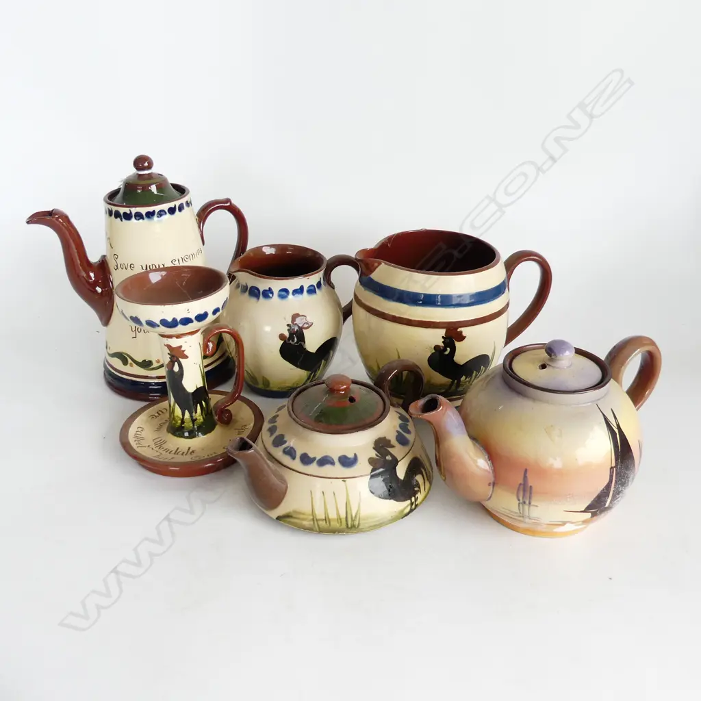 6 PCES ASST. TORQUAY WARE; 3 TEAPOTS, 2 JUGS, CANDLESTICK Image 1++