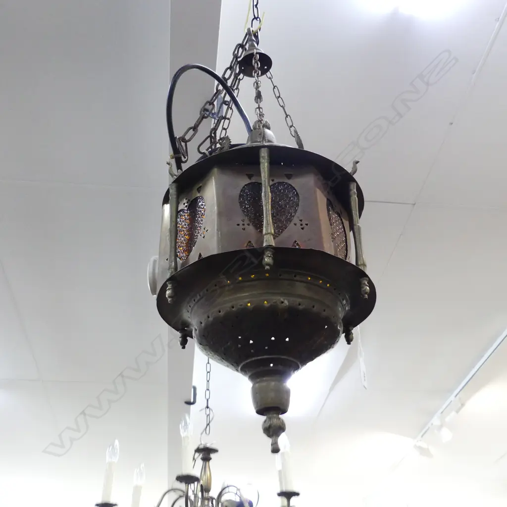 VINTAGE COPPER PENDANT LIGHT [TURKISH?] WORKING H480MM Image 1++