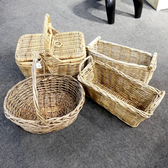 4 WOVEN CANE BASKETS