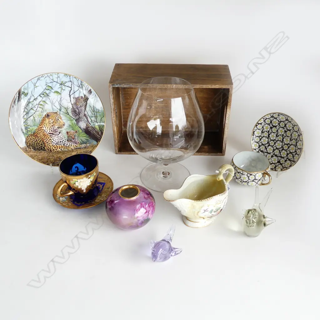 4 PCES CHINA, MURANO C/S, 2 ART GLASS BIRDS, GIANT WINE GLASS Image 1++