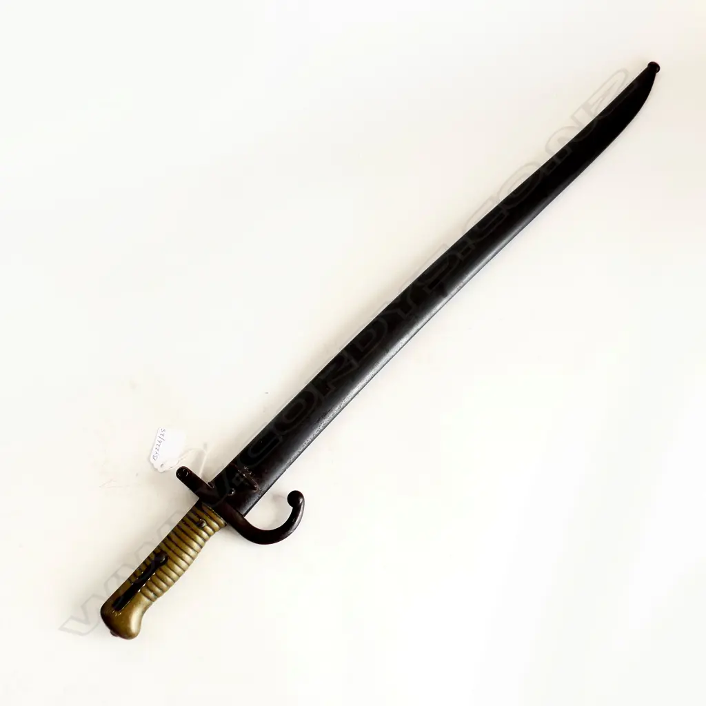 ANTIQUE FRENCH BAYONET WITH SCABBARD BOTH STAMPED K 97500 AND THREE MANUFACTURER STAMPS TO THE QUILLON/MUZZLE RING L. 71 Image 1++