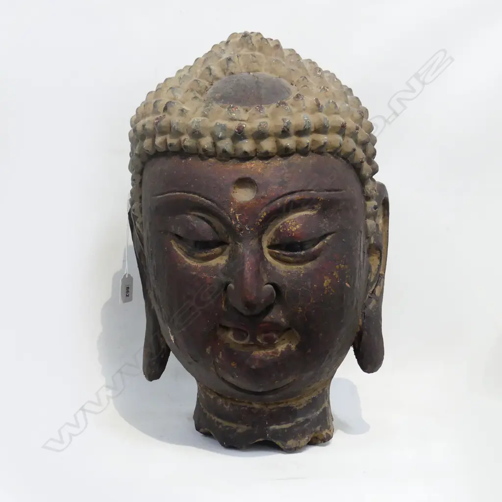 LGE OLD BUDDHA HEAD GILT TRACES H.450mm Image 1++