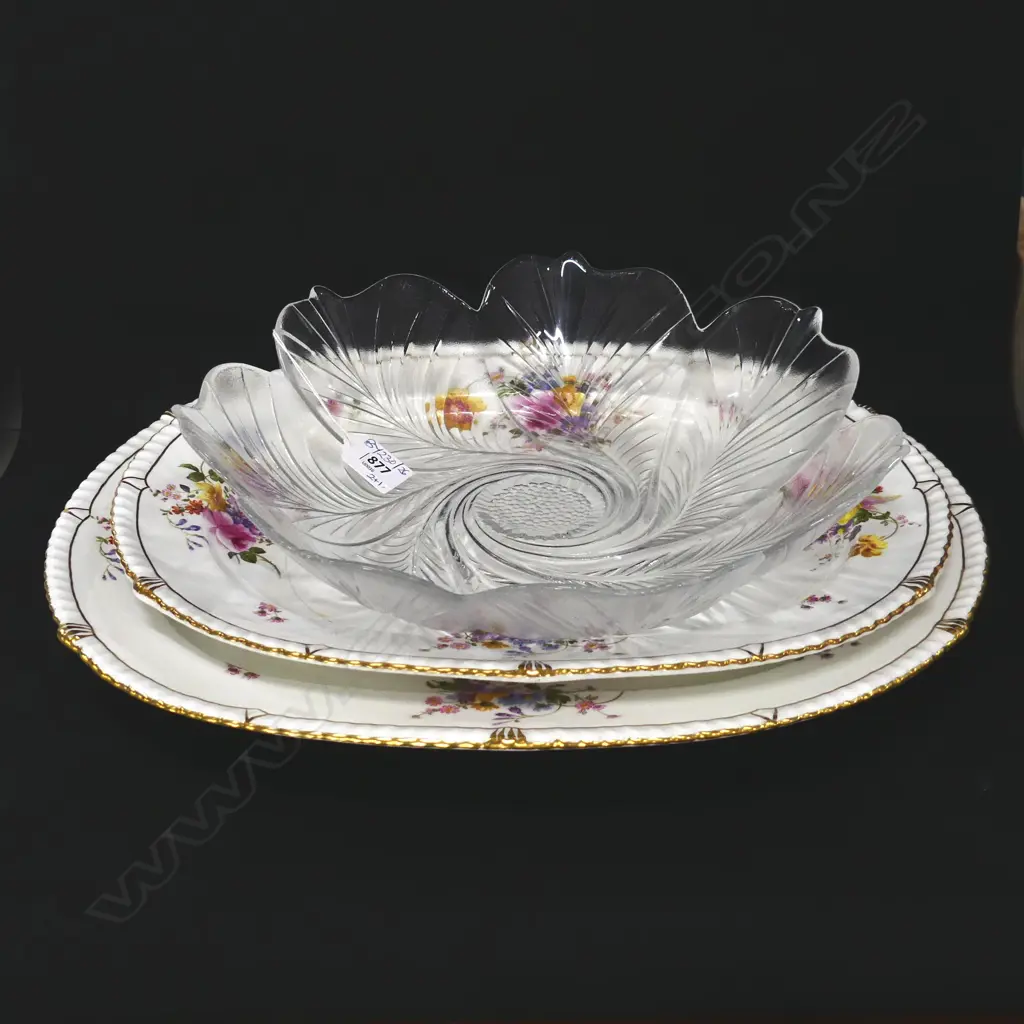 2 LG ROYAL CROWN DERBY ASHETS (SMALLER w. HAIRLINE) 345x435mm + GLASS BOWL 325mm dia Image 1++