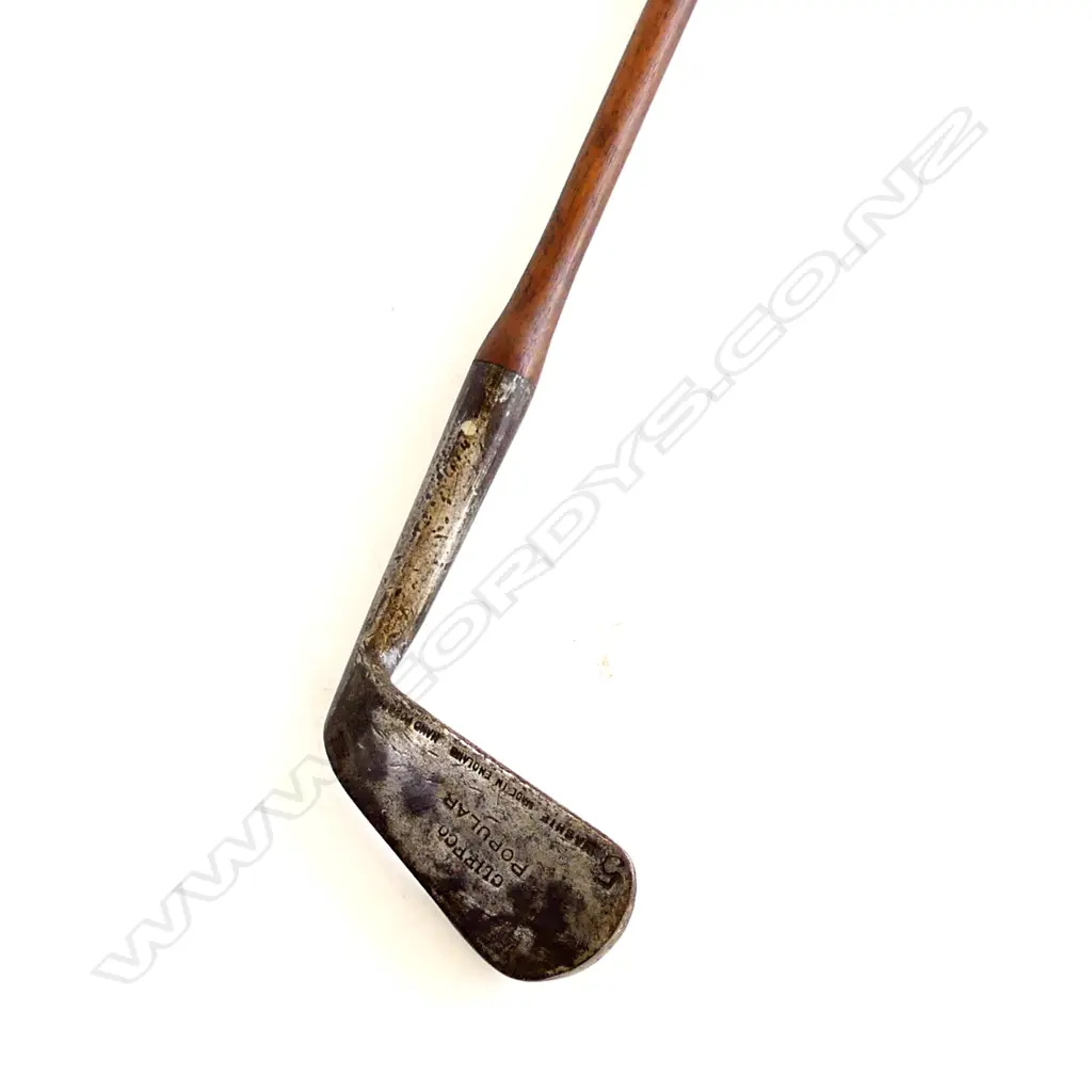ANTIQUE HAND FORGED #5 MASHIE “CLIFFCO POPULAR” MADE IN ENGLAND  SCORED LINE FACE L. 89CM Image 1++