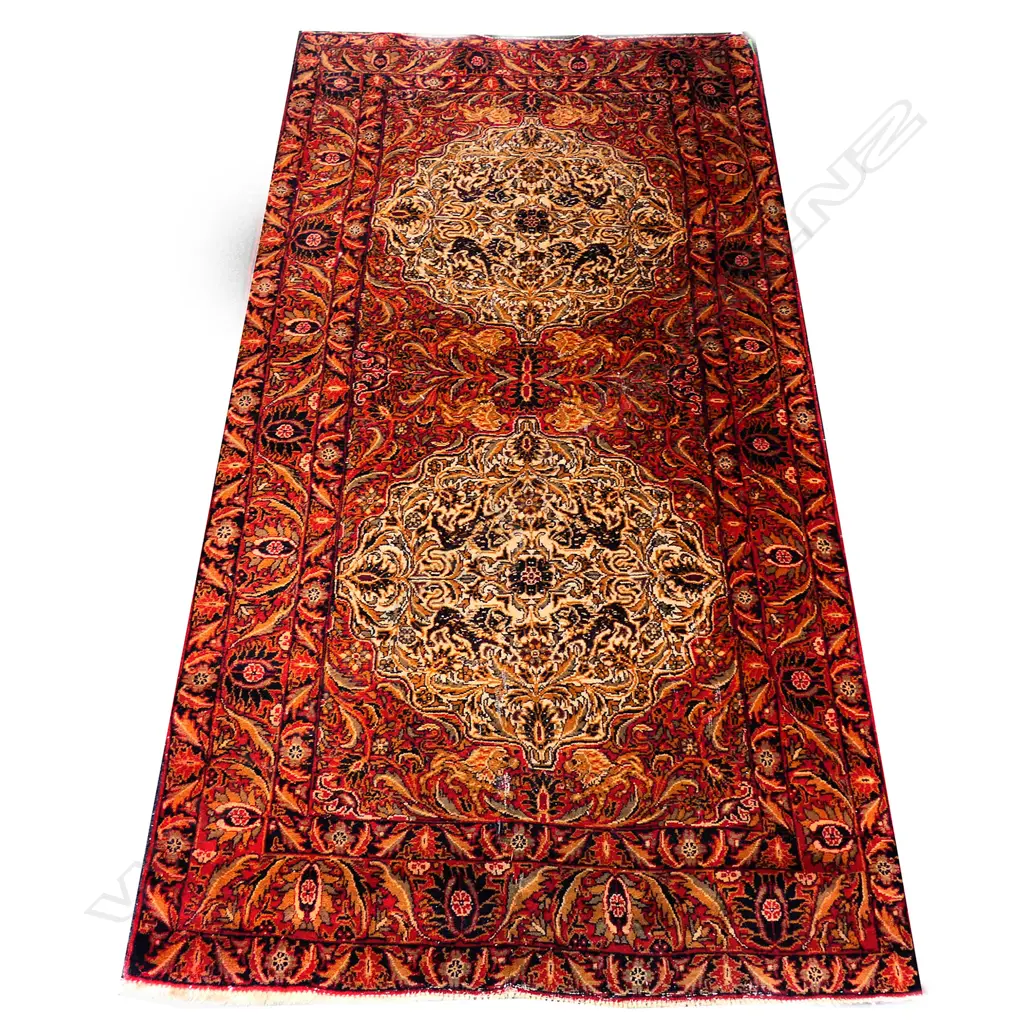 SEMI-ANTIQUE HANDKNOTTED ALL WOOL RUG, 2000 x 1070mm, SOME FAULTS & REPAIR Image 1++