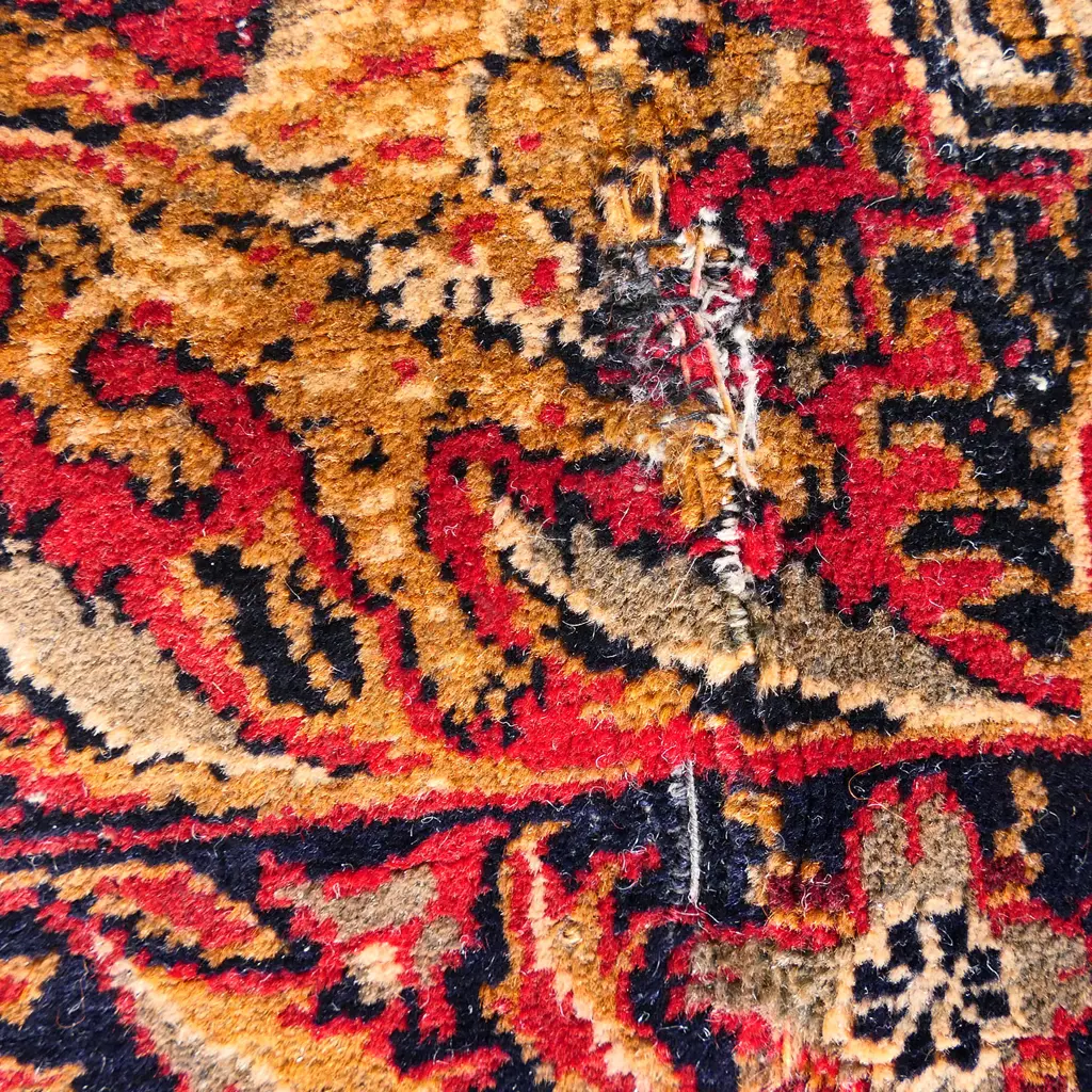 SEMI-ANTIQUE HANDKNOTTED ALL WOOL RUG, 2000 x 1070mm, SOME FAULTS & REPAIR Image 1++