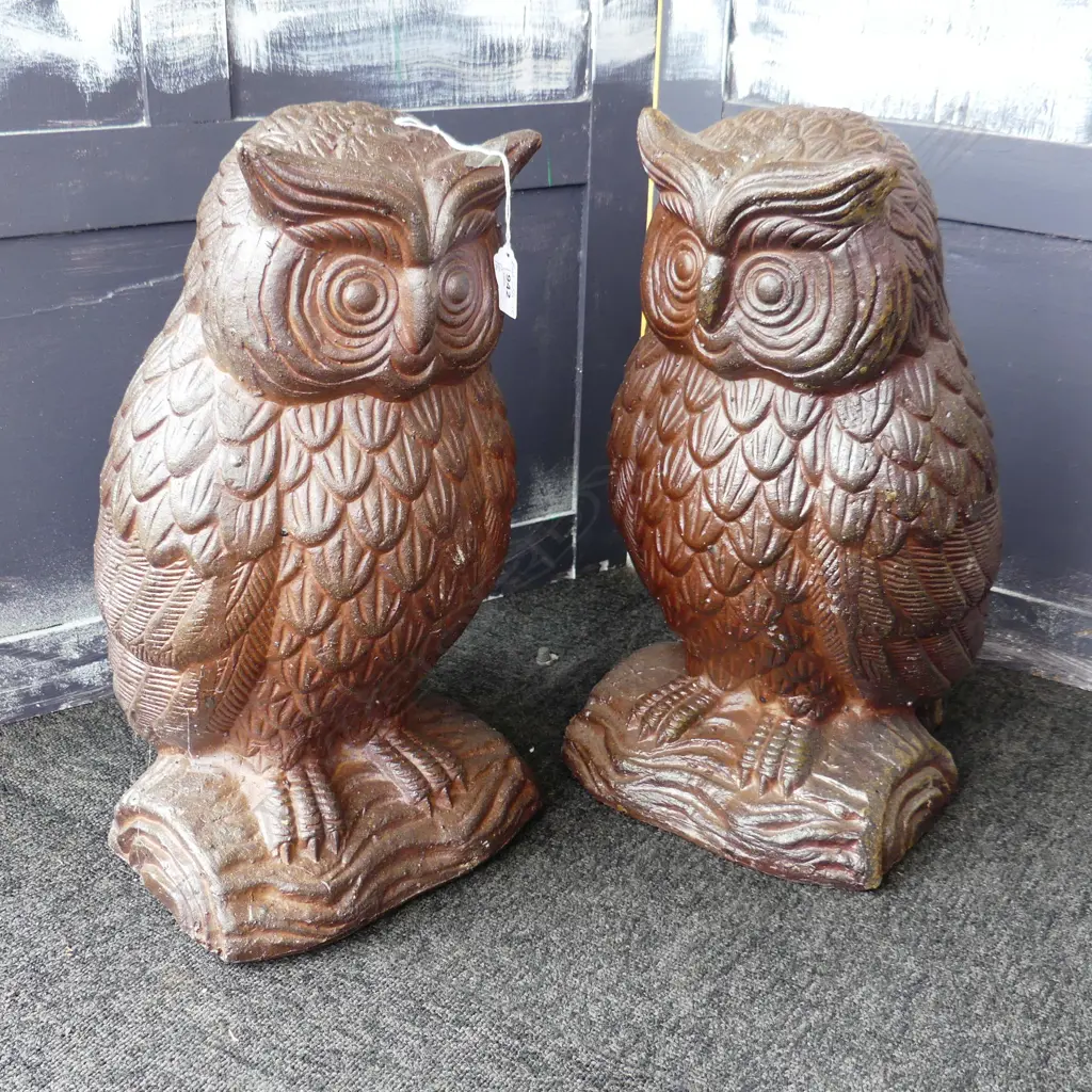 PR LGE OWL IRON STONE GARDEN SCULPTURES H.445mm Image 1++