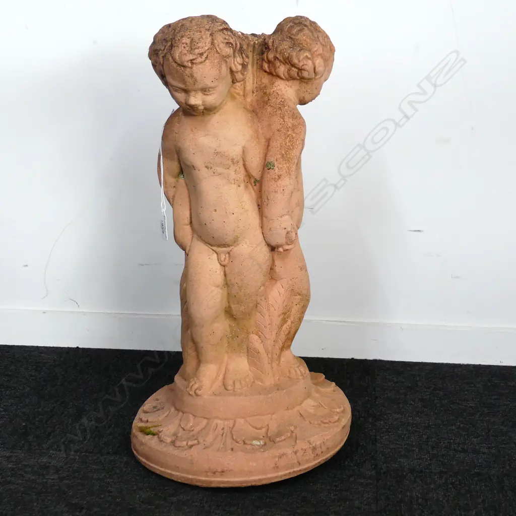 CONCRETE GARDEN ORNAMENT; 3 PUTTI H.550mm WAS A BIRD BATH BOWL MISSING Image 1++