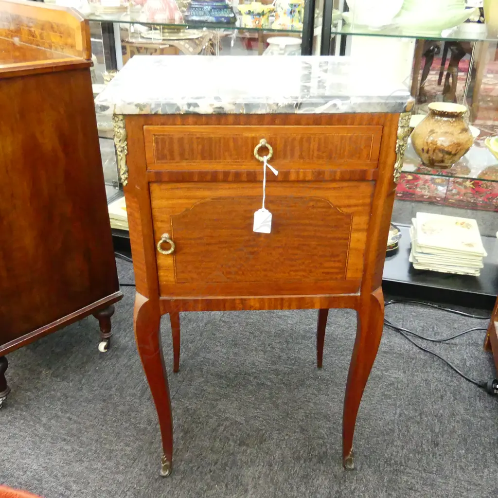VINTAGE FRENCH BEDSIDE CABINET - MARBLE TOP 420x330x745mm Image 1++