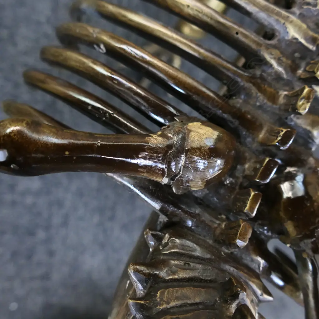 BRONZE SCULPTURE T-REX DINOSAUR SKELETON, DAMAGE TO ONE ARM, H.620mm L.800mm Image 1++