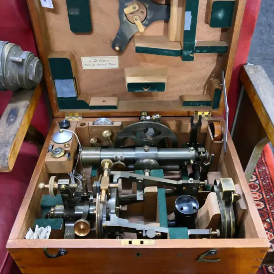 CASED DOUBLE THEODOLITE & 2 STANDS, TALLEST STAND H.15000mm