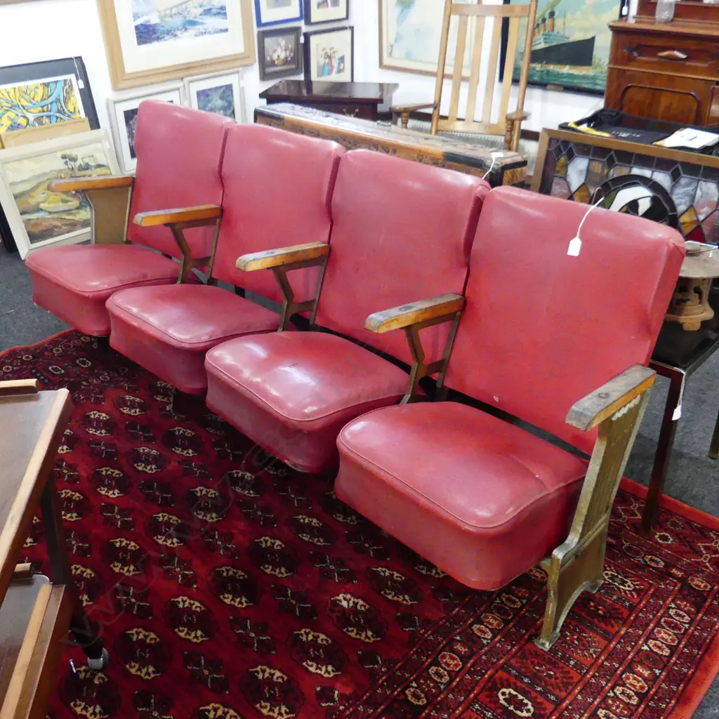 ROW OF 4 CINEMA SEATS EX CIVIC THEATRE L.1980mm Image 1++