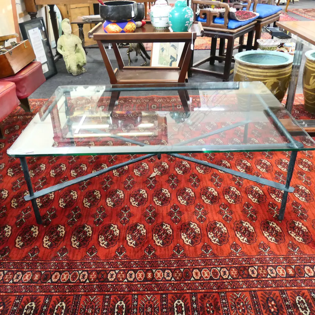 GLASS TOP COFFEE TABLE - BRONZED METAL BASE 1260x870x400mm Image 1++