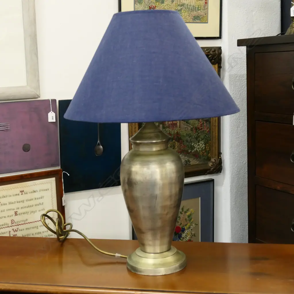 SILVER METAL LAMP w. BLUE SHADE H.520mm Image 1++