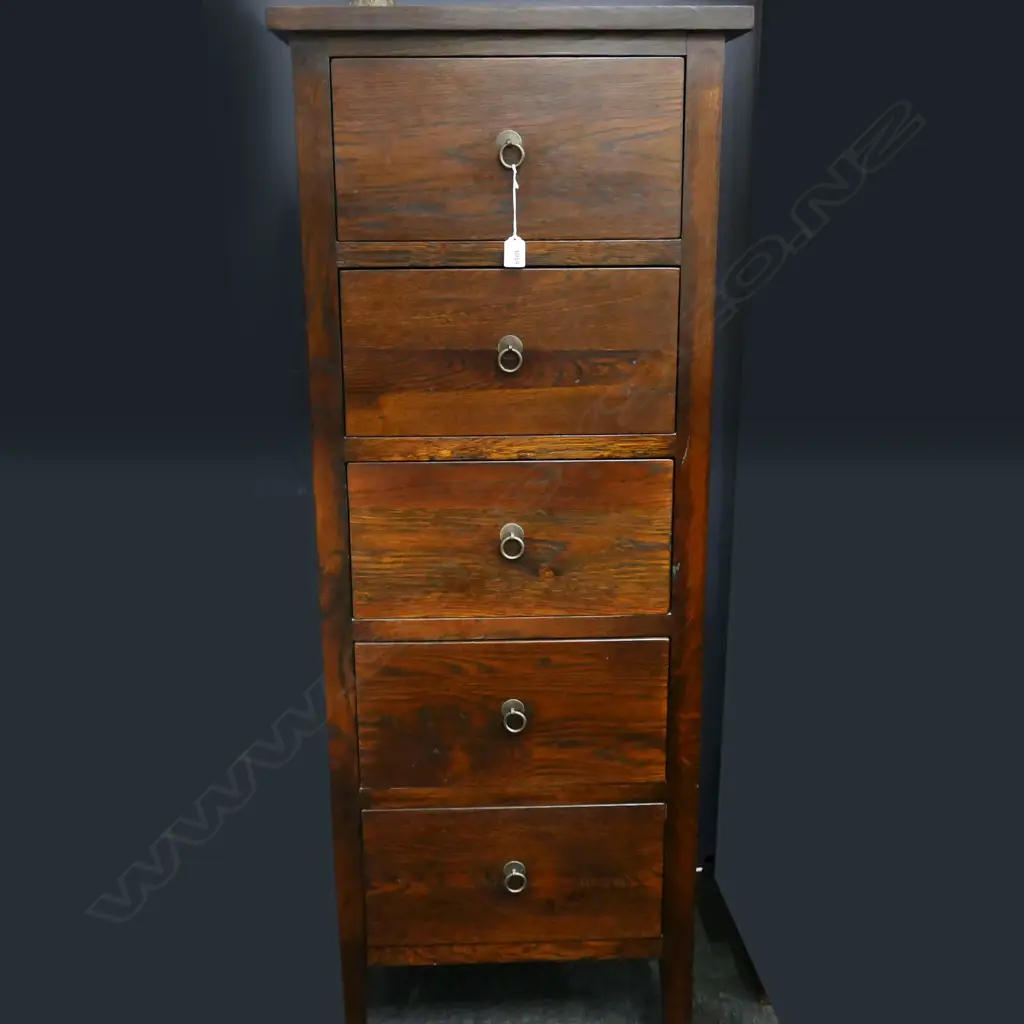 CONTEMPORARY TALL 5 DRAWER OAK CHEST OF DRAWERS H 1410 MM Image 1++