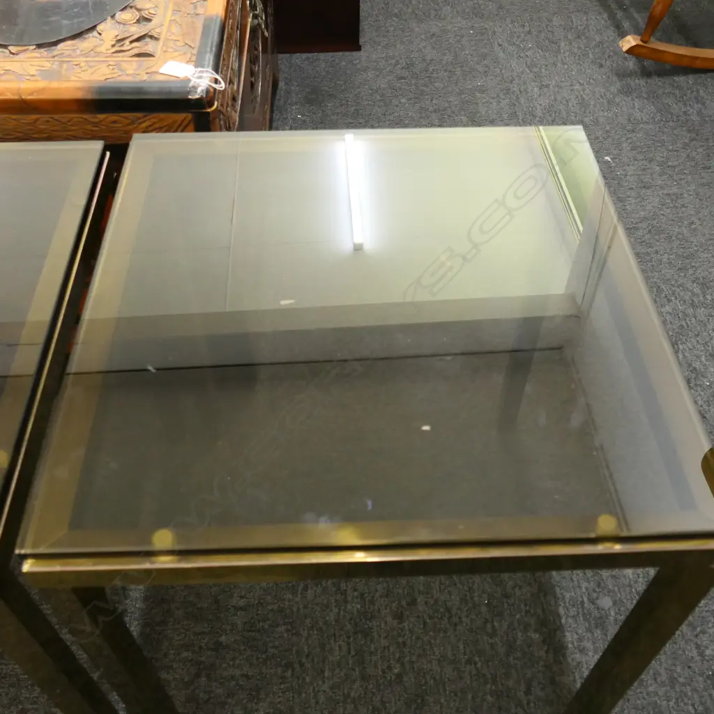 PR GLASS TOPPED POLISHED BRASS SIDE TABLES 460x460x490mm Image 1++