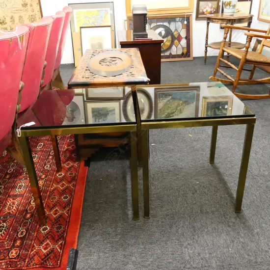 PR GLASS TOPPED POLISHED BRASS SIDE TABLES 460x460x490mm