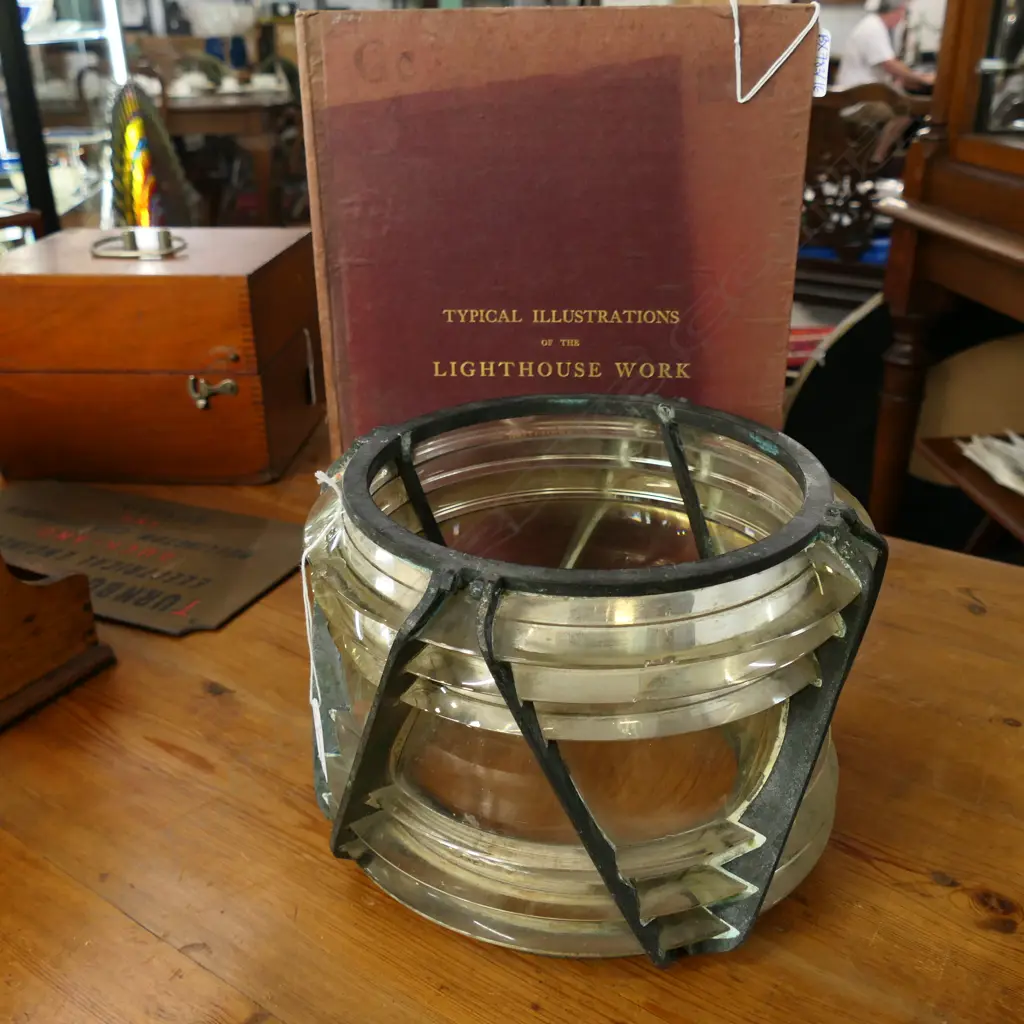 VINTAGE LIGHTHOUSE LENS 250mm dia + BOOK: ILLUSTRATIONS OF LIGHTHOUSE WORK 1912 [LENS DIA.255MM ] Image 1++