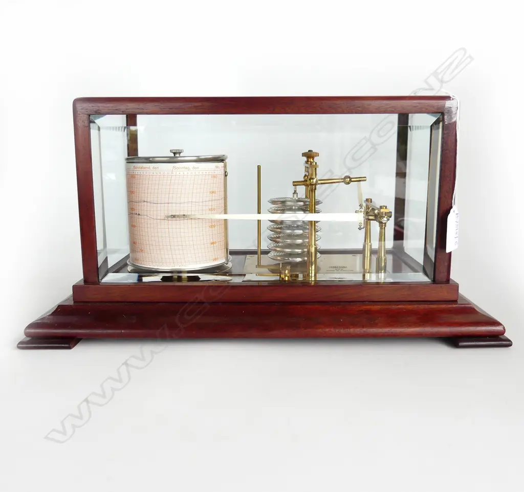 MID 20thC MAHOGANY CASED BAROGRAPH BY CASELLA, LONDON (WORKING ORDER) 380x240x190mm Image 1++