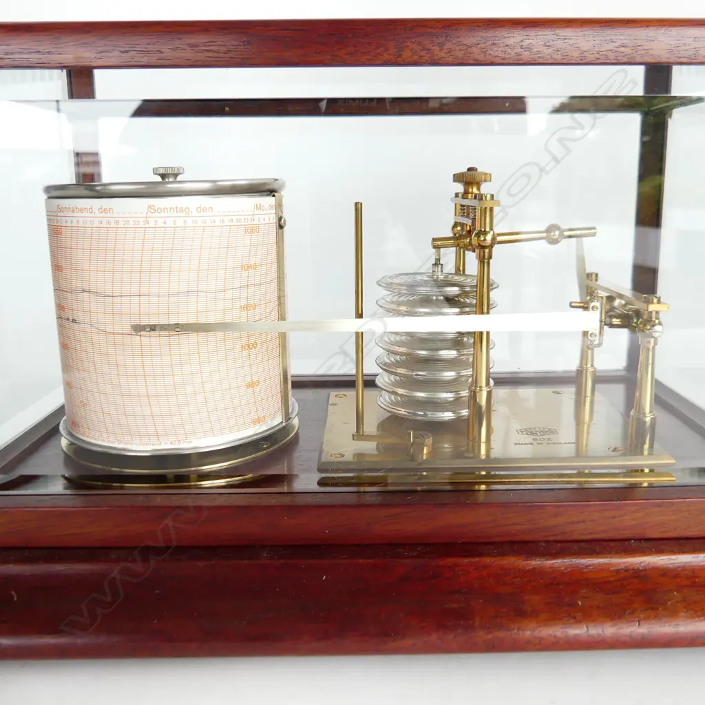 MID 20thC MAHOGANY CASED BAROGRAPH BY CASELLA, LONDON (WORKING ORDER) 380x240x190mm Image 1++