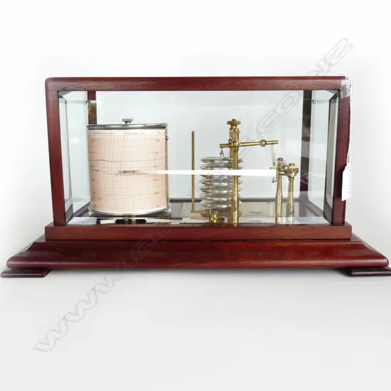 MID 20thC MAHOGANY CASED BAROGRAPH BY CASELLA, LONDON (WORKING ORDER) 380x240x190mm